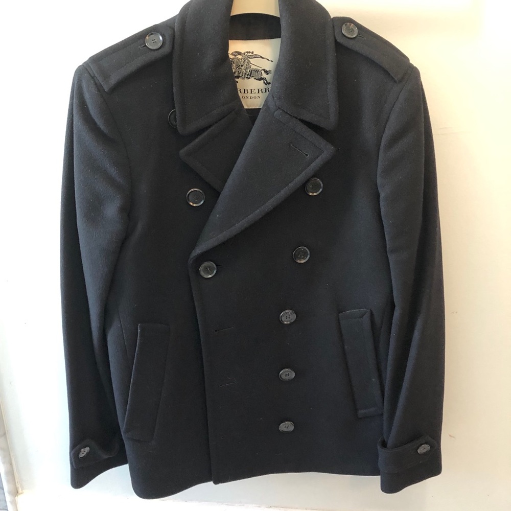 Burberry black wool pea coat